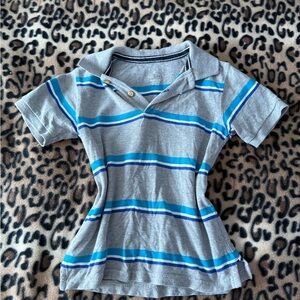 Gray Polo Shirt with Blue Stripes Baby tee